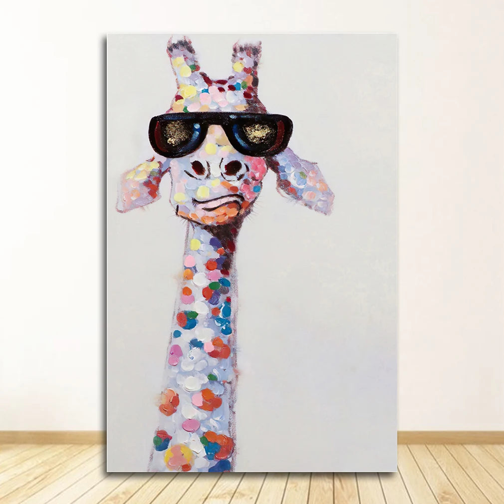Colorful Giraffe Family Canvas Wall Art Poster | Kids Room Decor