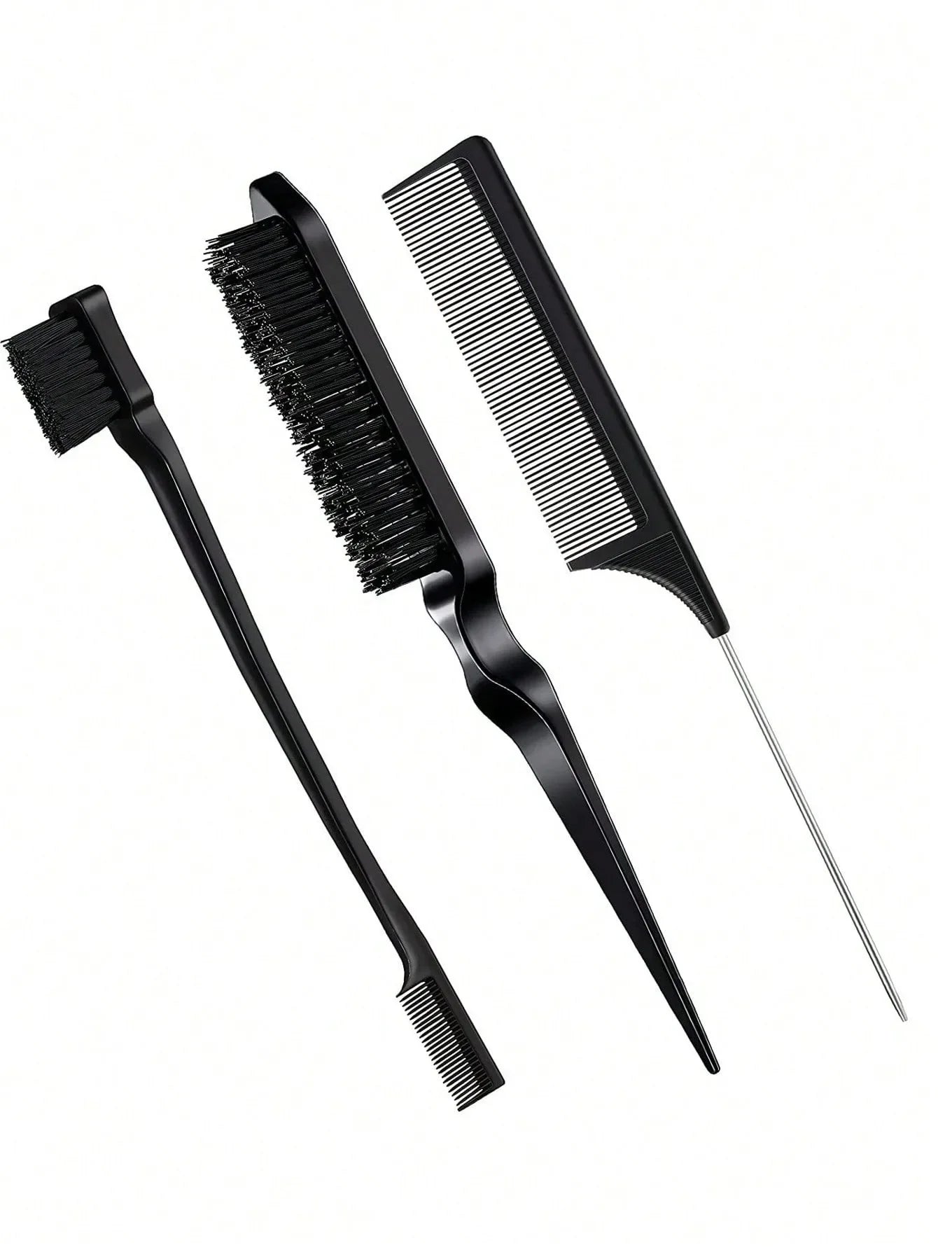 3pcs styling comb set with triple tear hair brush mouse tail comb edge brush,salon hair styling tool Special for real hair wigs Peaceful Pleasures Health and Wellness SGQSJT-black
