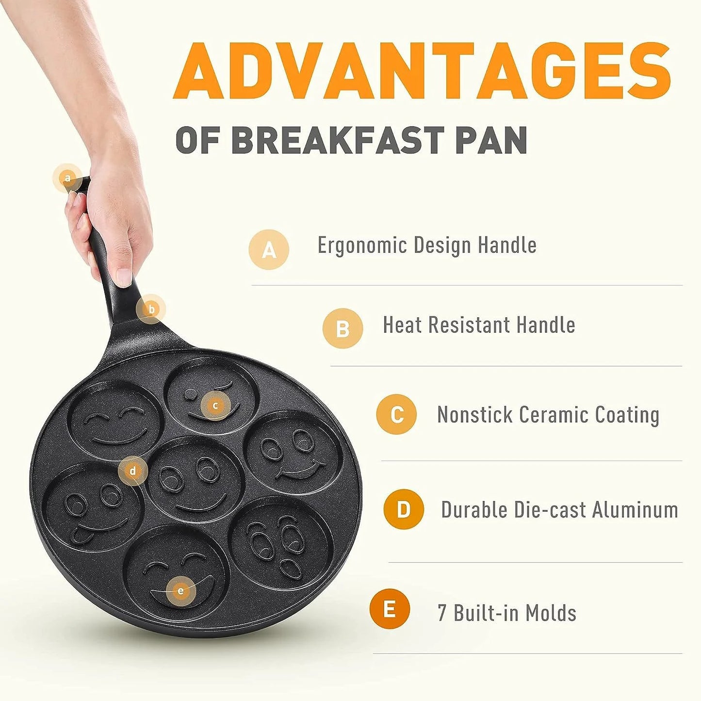 7 Cup Smiley Face Pancake Pan 100% Non-stick Griddle Pancake Maker Pancake Crepe Frying Pan Griddle Mini Pancakes Maker Peaceful Pleasures Health and Wellness