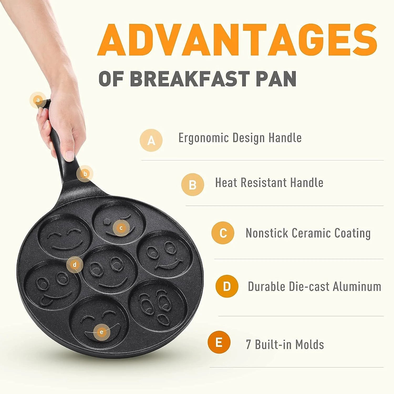 7 Cup Smiley Face Pancake Pan 100% Non-stick Griddle Pancake Maker Pancake Crepe Frying Pan Griddle Mini Pancakes Maker Peaceful Pleasures Health and Wellness