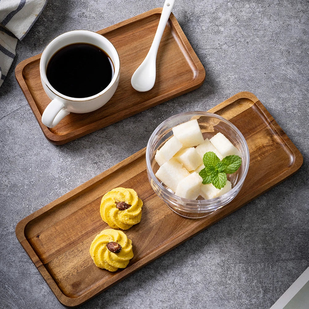 Wooden Serving Tray Rectangular Coordinating Drink Dessert Plating