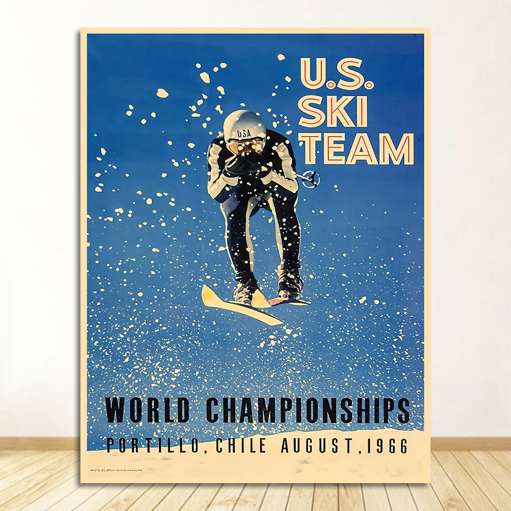 Retro Skiing Alps Switzerland Canvas Wall Art | Vintage Ski Poster