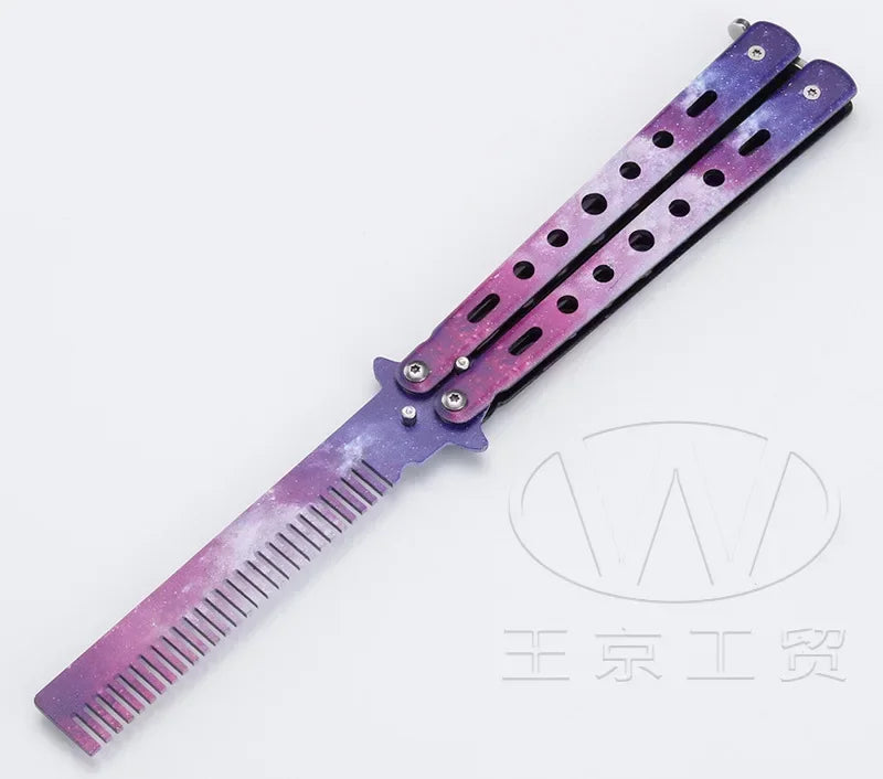 1PCS Foldable Comb Stainless Steel Butterfly Knife Comb Beard Moustache Brushe Salon Hairdressing Styling Tool Peaceful Pleasures Health and Wellness B