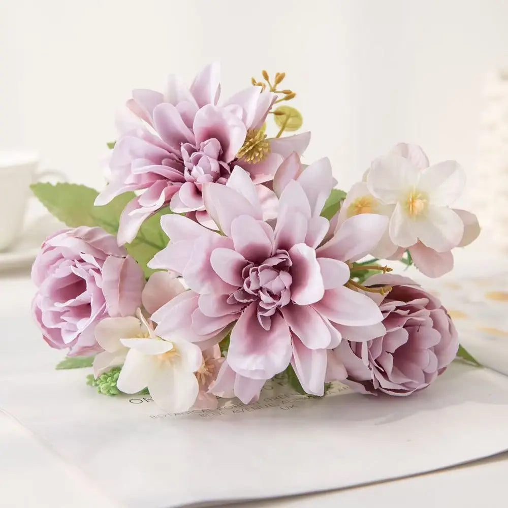 Artificial Silk Peony Dahlia Bouquet | Wedding & Home Decor