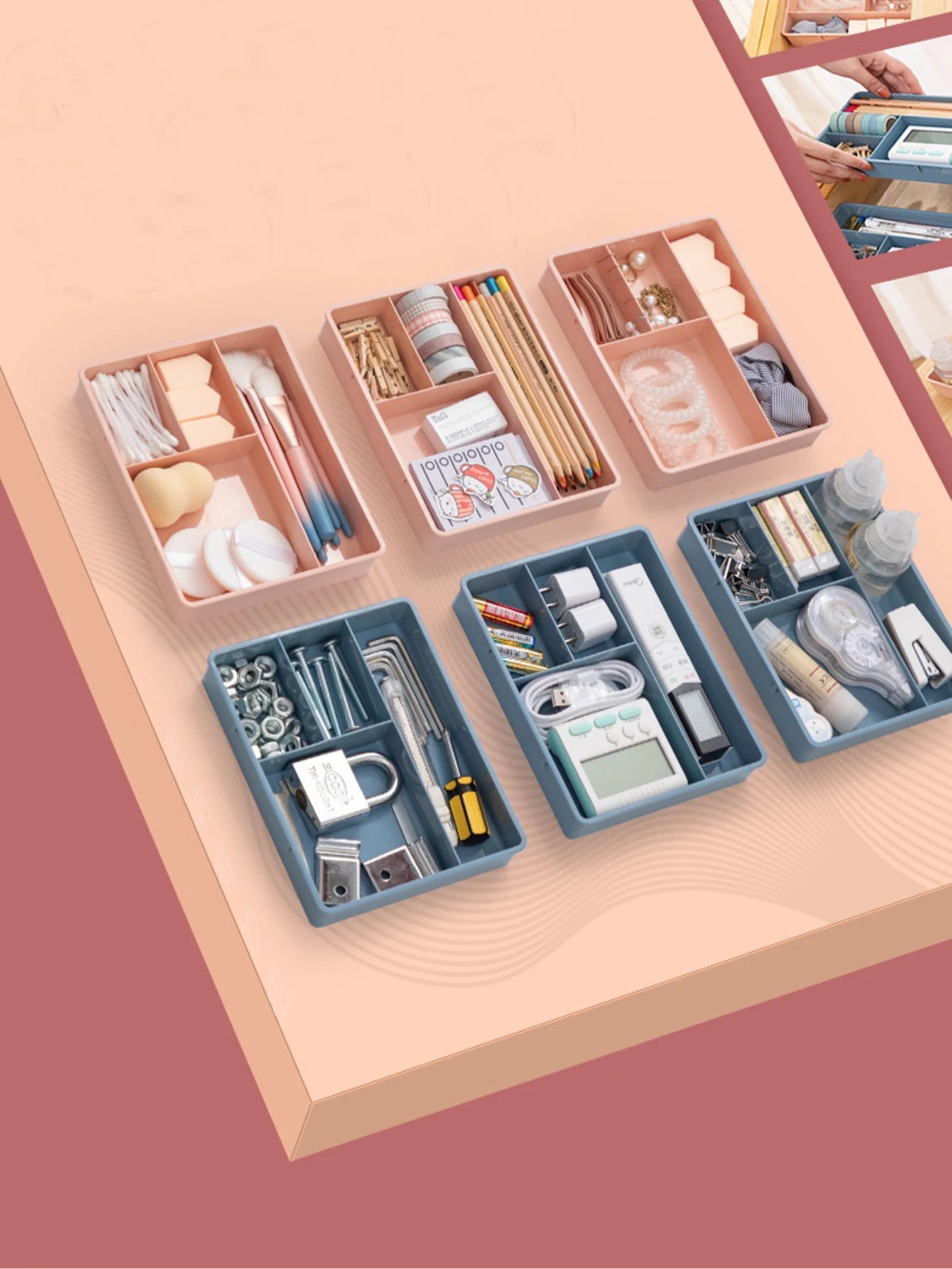 1Pcs Desk Drawer Organizer Stackable Multi-cell Storage Box Tray Dressing Table Jewelry Makeup Organizer For Home Office Peaceful Pleasures Health and Wellness