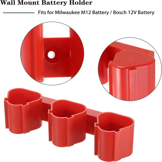 Milwaukee M12 Battery Tool Storage Holders Slots Wall Mount Bosch 12V Peaceful Pleasures Health and Wellness