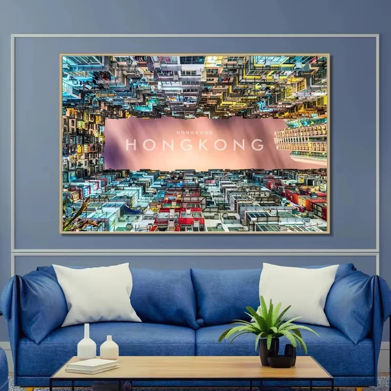 Hong Kong Night View Canvas Wall Art | Modern Cityscape Poster
