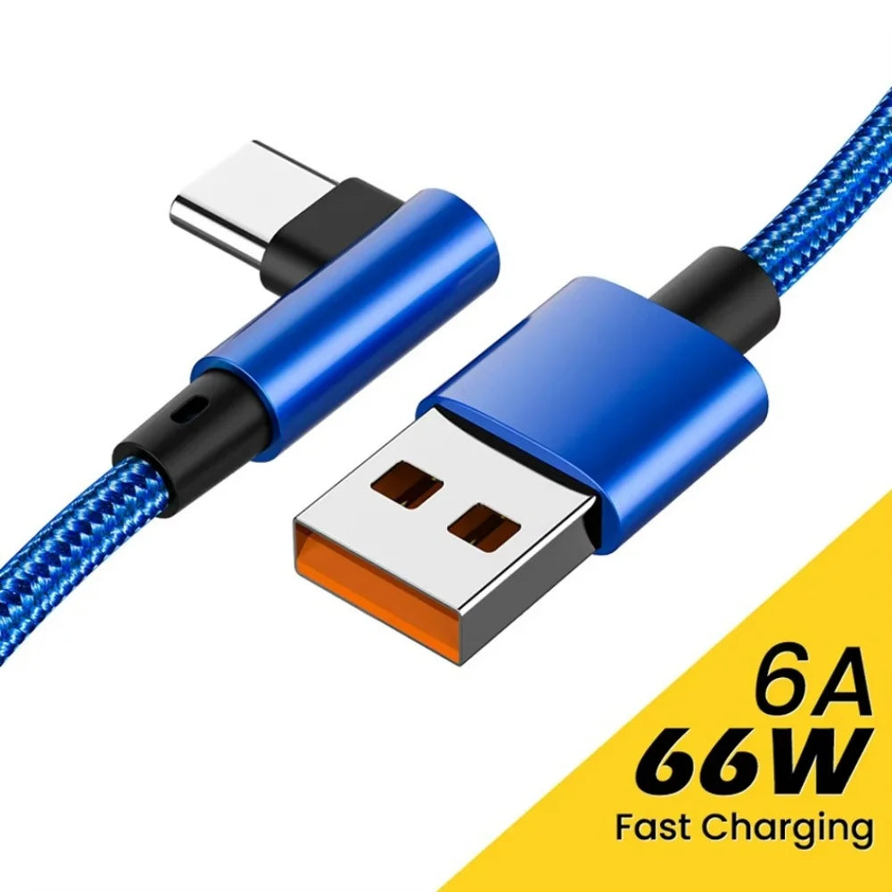 66W USB-C 90° Fast Charging Nylon Braided Cable 1M/2M