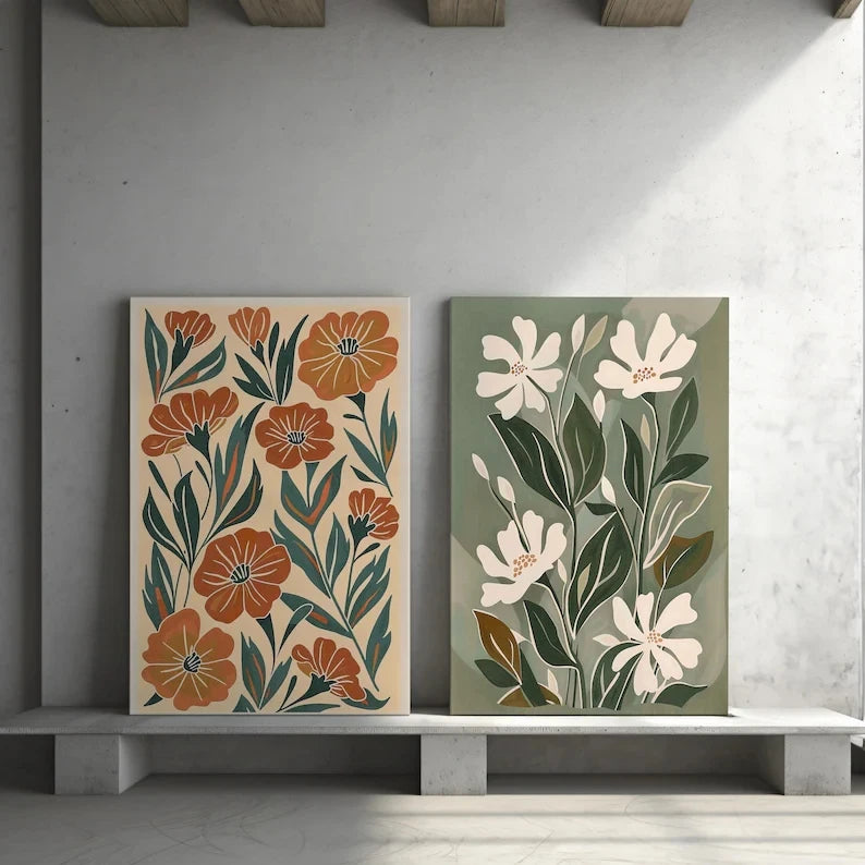 3-Piece Boho Wildflower Canvas Wall Art Print Set | Home Decor