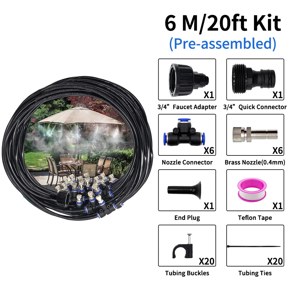 Outdoor Misters Cooling System，Misting Cooling System, Misting Line with Copper Metal Mist Nozzles, Patio Misting System Peaceful Pleasures Health and Wellness 6M Kit