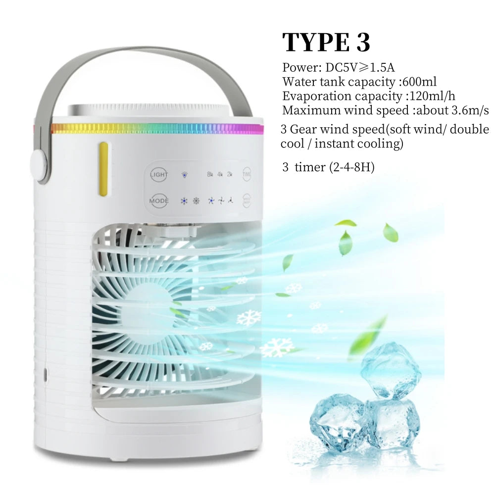 Household Air Conditioner LED Night Light Air Cooler Fan Portable Humidifier Desktop Mist Cooling Fan For Office Home Mini Fan Peaceful Pleasures Health and Wellness TYPE 3