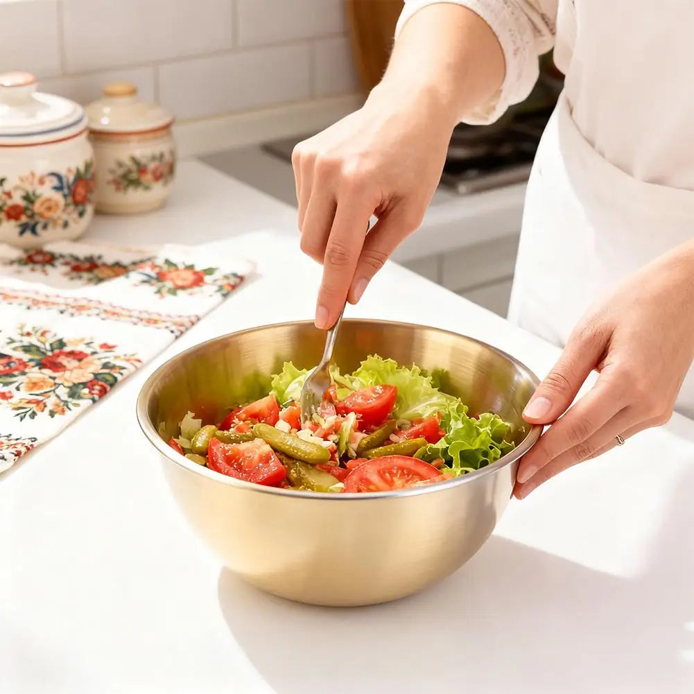 Korean 304 Stainless Steel Bowl 스텐볼 Food Grade Round Mixing Bowl for Salad & Bibimbap, Multi-Purpose Kitchen 스텐그릇 Peaceful Pleasures Health and Wellness