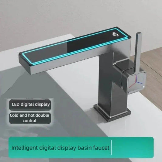 Modern Black Digital Display Faucet | Single-Hole Ceramic Valve Basin Faucet Peaceful Pleasures Health and Wellness