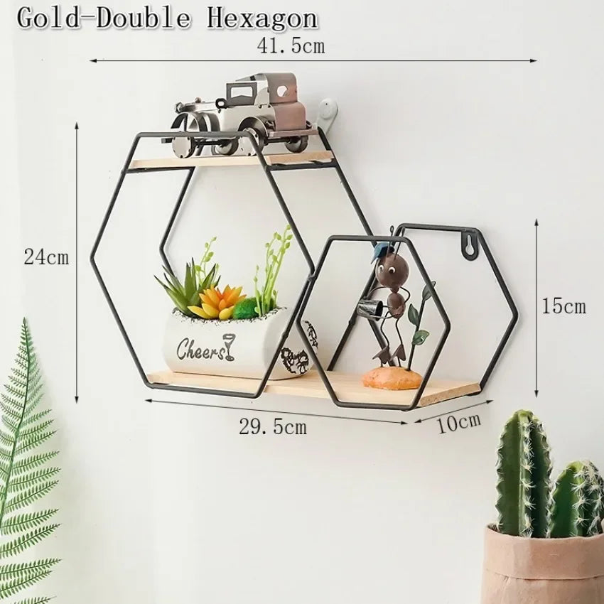 Black Gold Nordic Wall Shelf Metal Iron Storage Rack Multi Shape DIY