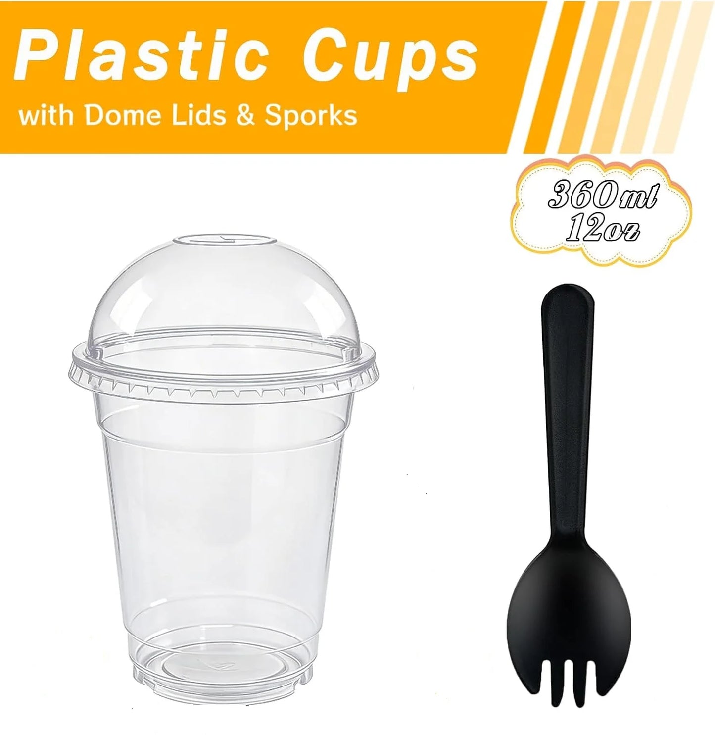 12OZ Clear Cups Disposable Party Cups Parfait Crystal for Pudding Ice Cream Cupcake Iced Coffee Smoothie Juice Soda Cocktail Peaceful Pleasures Health and Wellness Dome Spork 100pcs