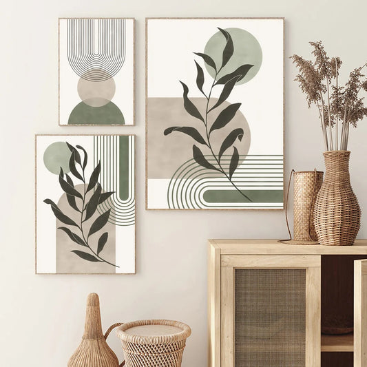 Vintage Boho Leaf Canvas Wall Art | Nordic Abstract Print Canvas Wall Art Peaceful Pleasures Health and Wellness