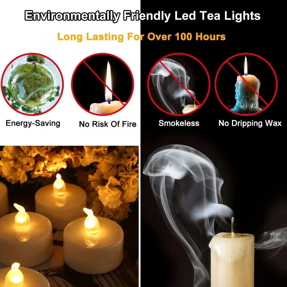 Battery Operated Tea Lights 24/48 Pack Flameless Realistic Flickering Candles LED Tealight for Event Festival Celebration Party Peaceful Pleasures Health and Wellness