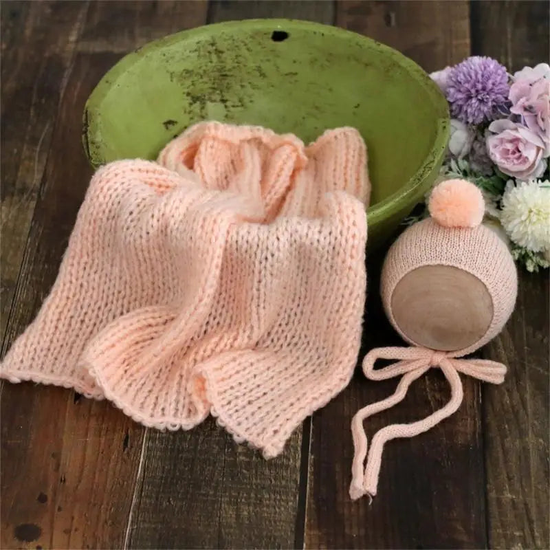 Newborn Photography Props – Mohair Hat & Wrap Blanket Set