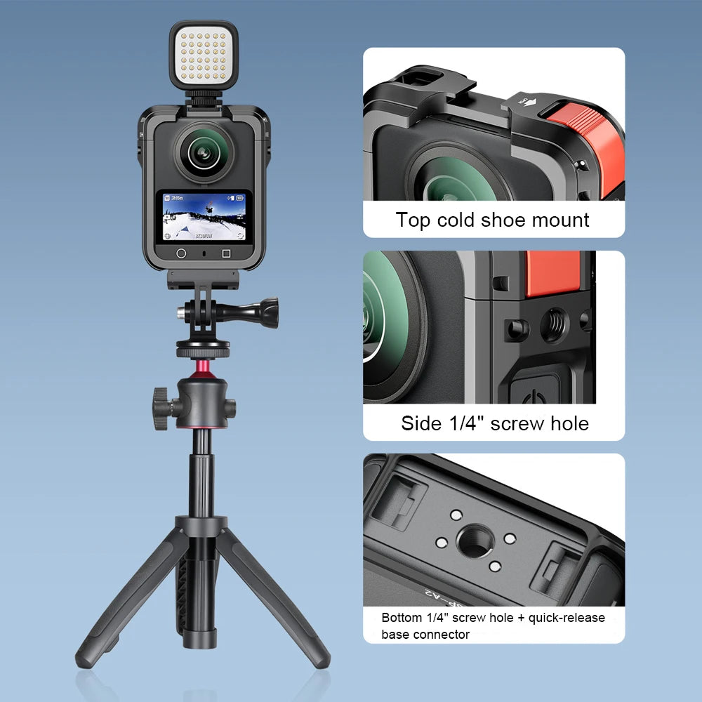 Metal Expansion Cage With Silicone Lens Cap For DJI Osmo 360 Camera Cold Shoe Mount For Cinematography VLOG Video Peaceful Pleasures Health and Wellness
