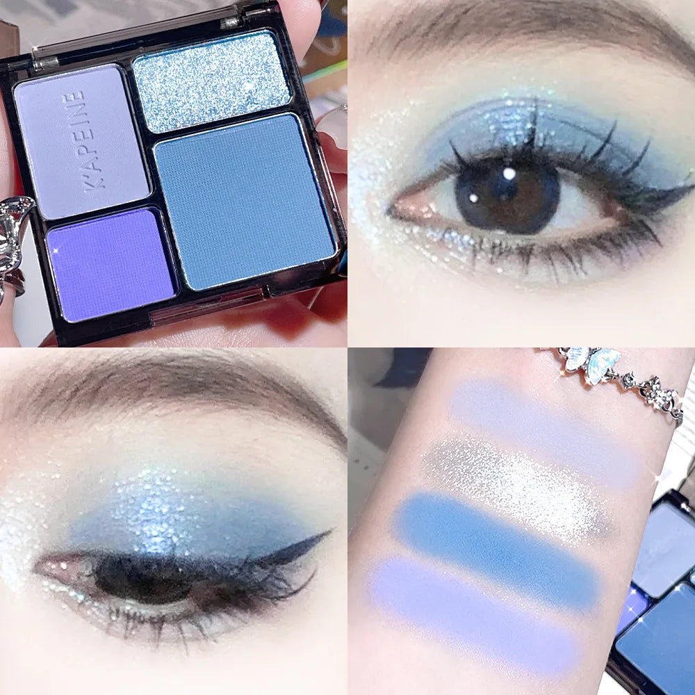 4-Color Eyeshadow Palette – Smoky Blue, Pink, Purple & Nude