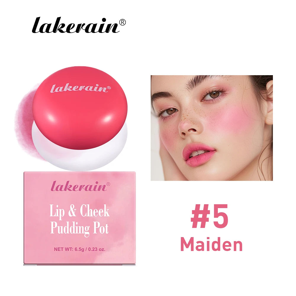 Lakerain Lip & Cheek Pudding Pot Natural Cheek Face Lip 2 IN 1 Waterproof Blusher High Color Rendering Smooth Brightening Peaceful Pleasures Health and Wellness Maiden