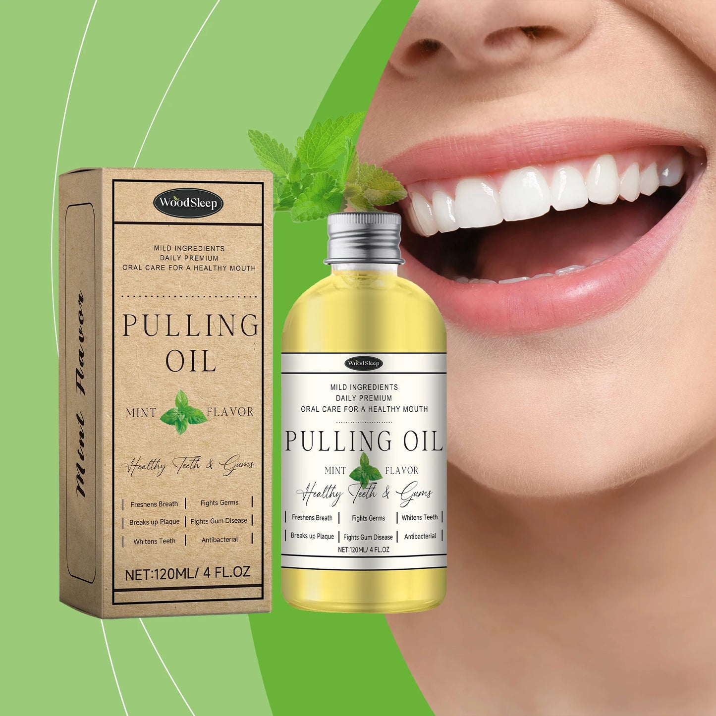 WOODSLEEP Coconut Mint Oil Pulling Mouthwash | Alcohol-Free 120ml