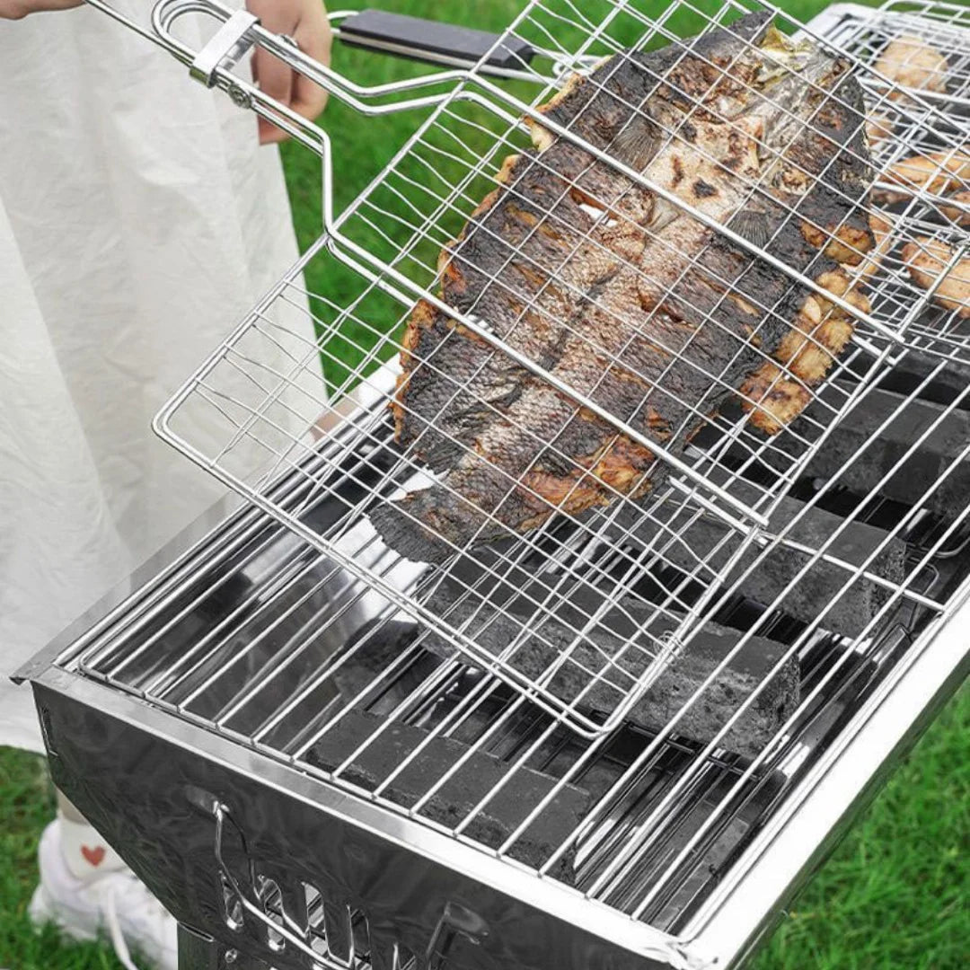 Large Folding BBQ Grill Basket with Removable Handle BBQ Grill Basket Peaceful Pleasures Health and Wellness