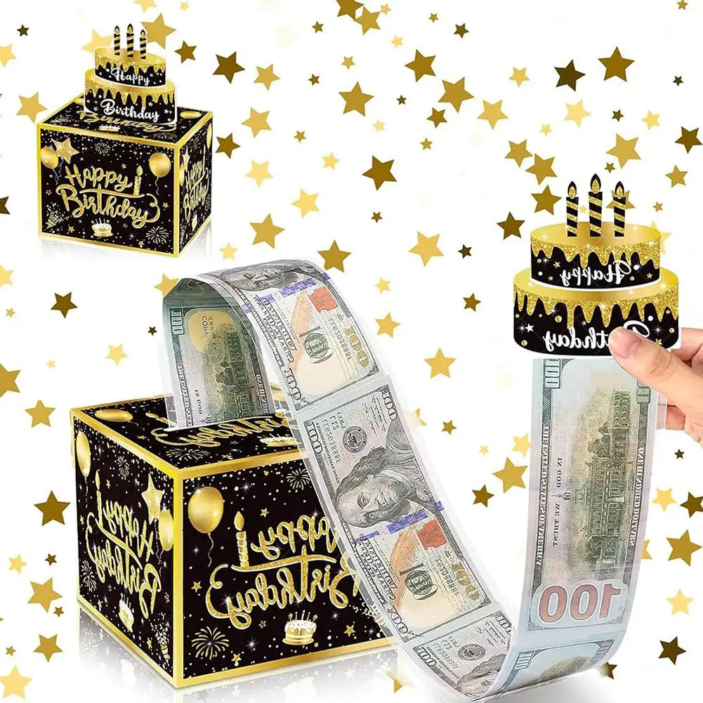 Surprise Birthday Party Decoration with Creative Funny Pumping Cash Money Box with Cake Card For Friends Peaceful Pleasures Health and Wellness