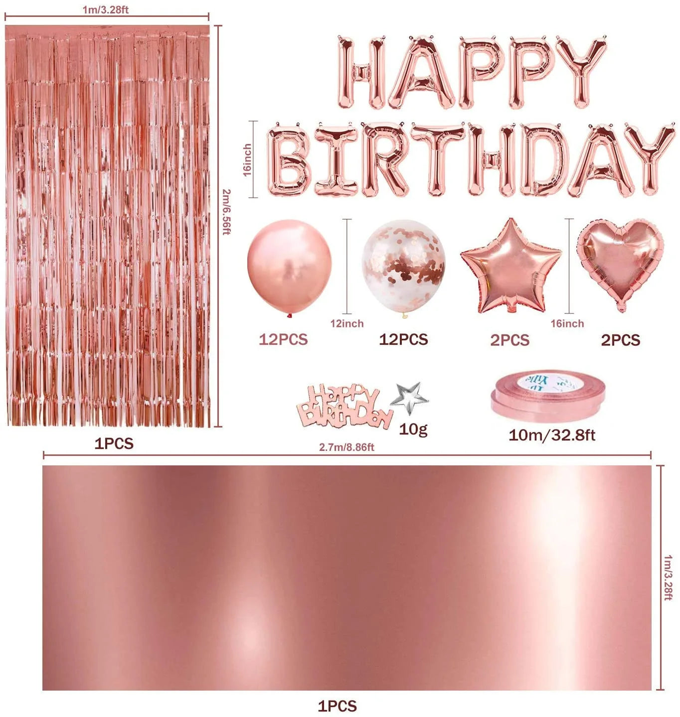 Rose Gold Glitter Birthday Decoration Balloon Rain Silk Tablecloth