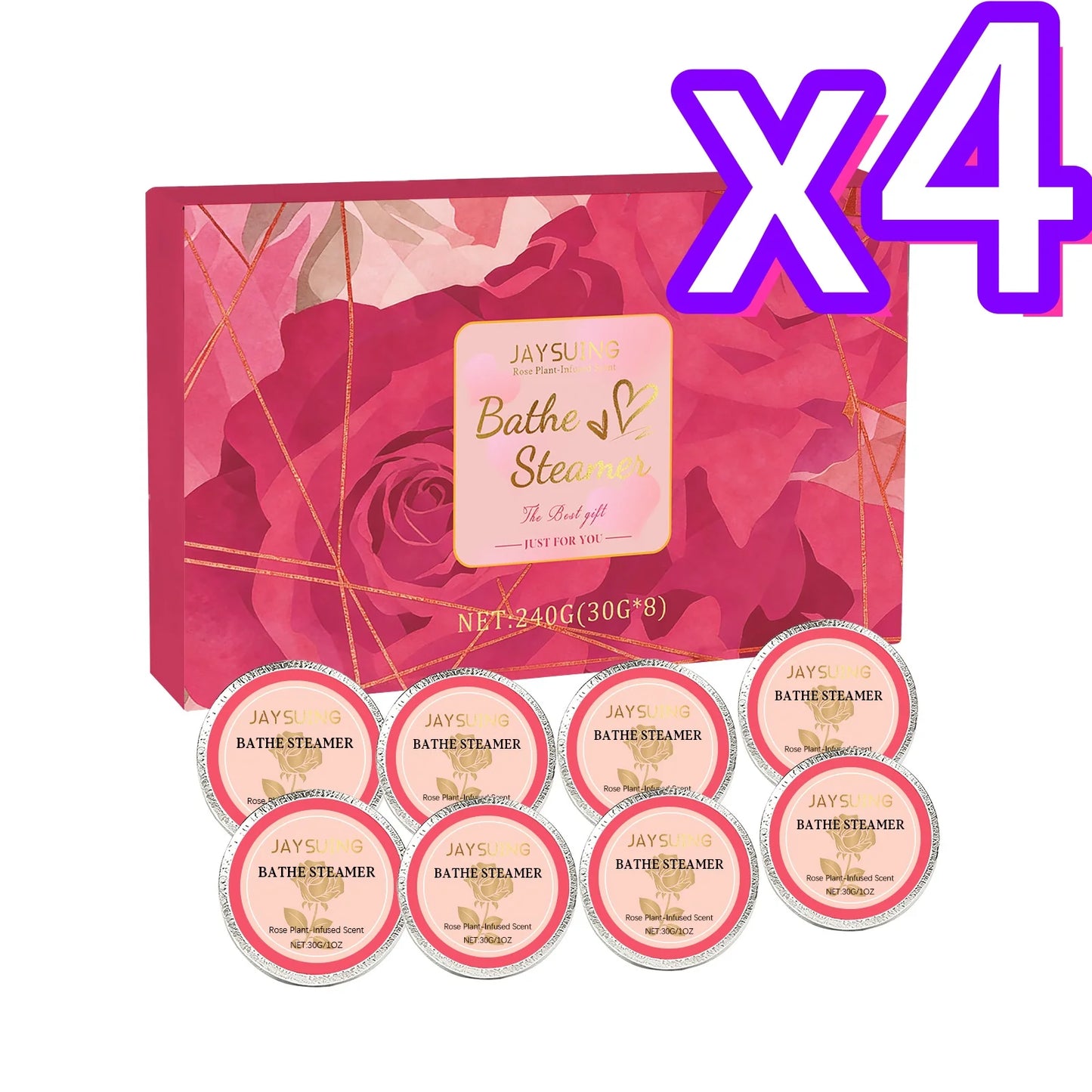 Jaysuing Rose Shower Tablets for Relaxing Bath Experience Peaceful Pleasures Health and Wellness 8pcs Boxed X 4PCS ROSE