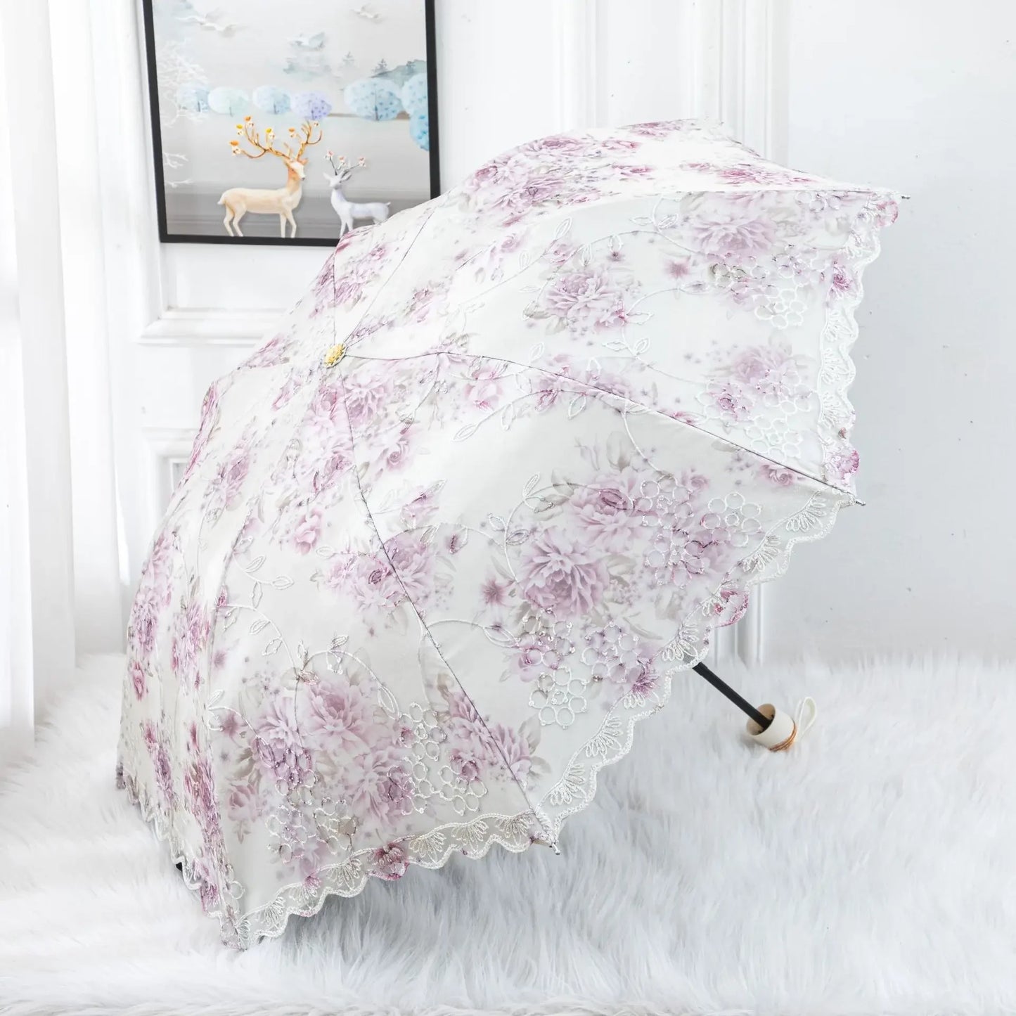 Double-layer Lace Umbrella Creative Embroidered Three-fold Princess Sunshade Umbrella Sun Protection Black Rubber Sun Umbrella Peaceful Pleasures Health and Wellness PURPLE 8K full-fiber