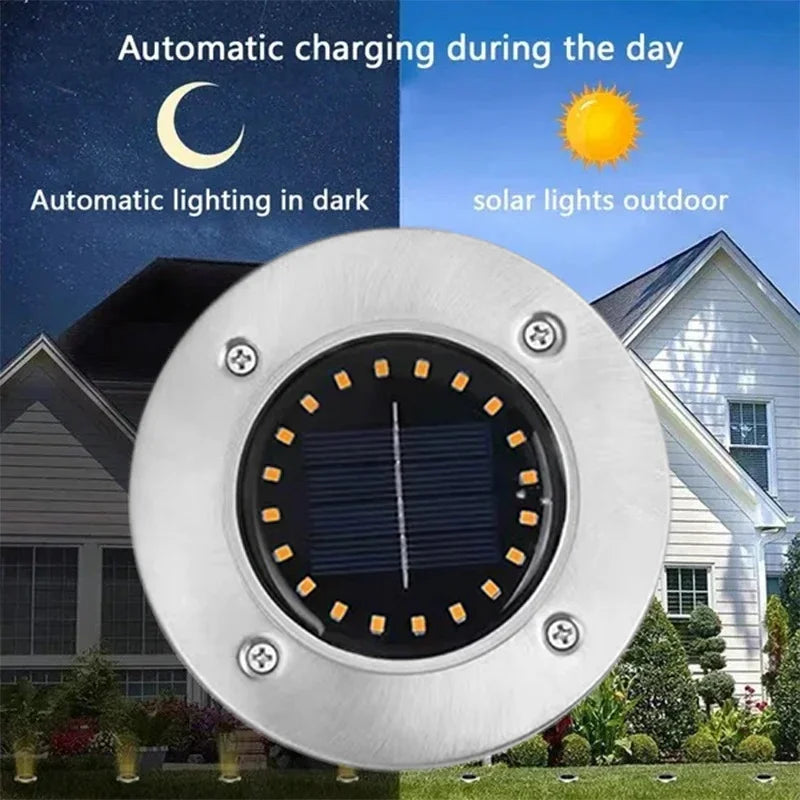 Solar In-Ground Disk Lights – 20 LED Waterproof Landscape Set