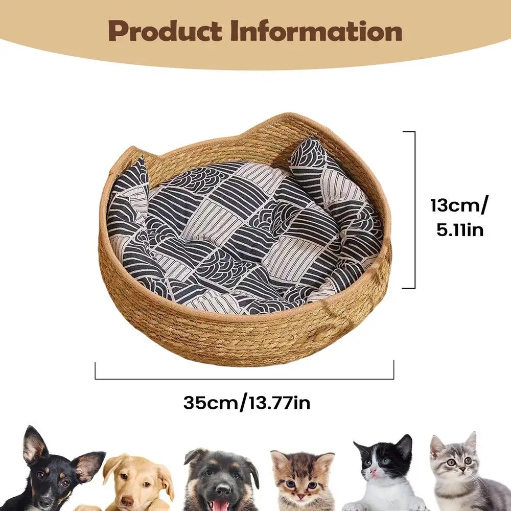 Cat Sleeping Bed With Cushion And Pillow Woven Comfortable Kitten Furniture Cat Mat Bed For Indoor Outdoor Winter Travel Car Peaceful Pleasures Health and Wellness Red China Mainland