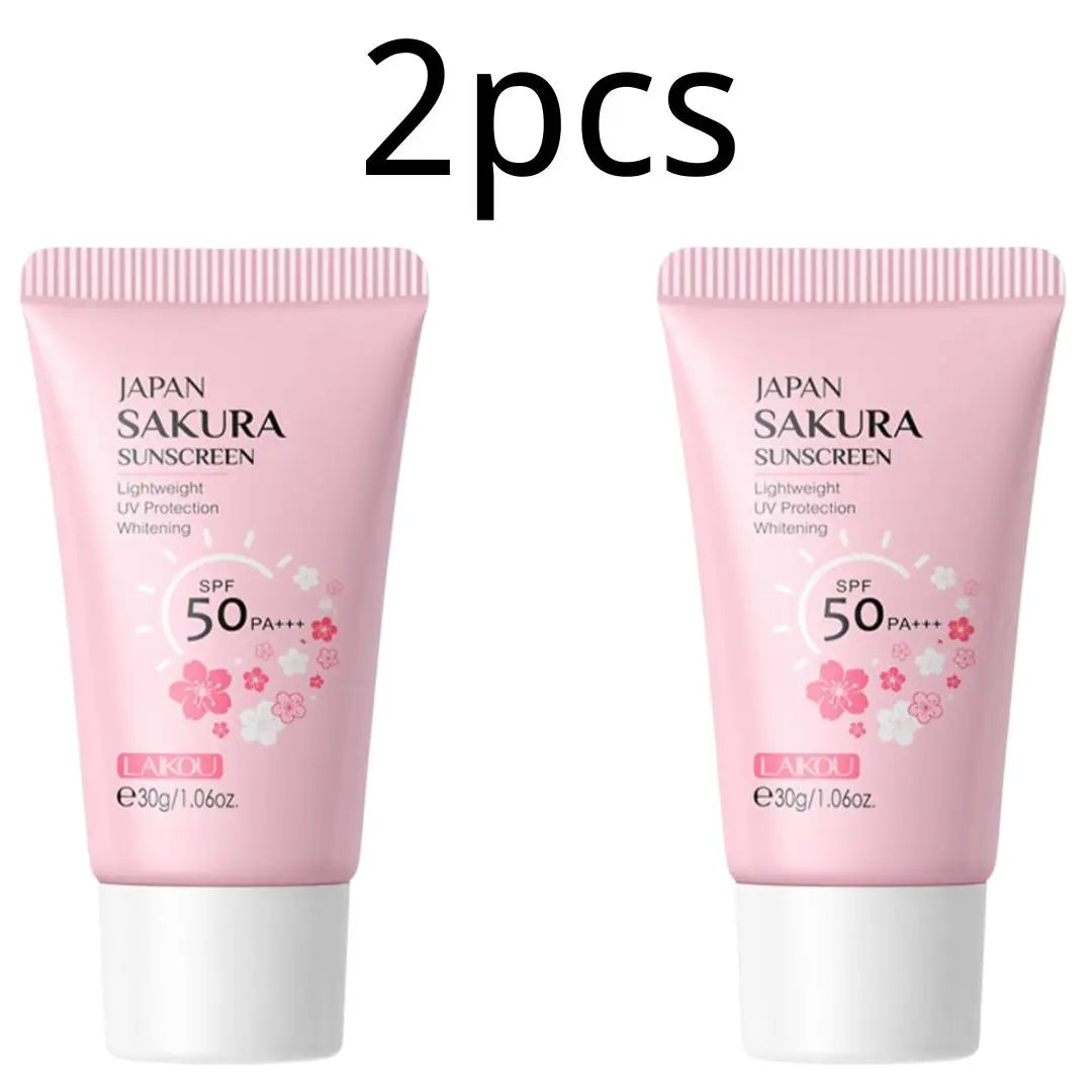 Sakura Sunscreen Cream SPF50 Moisturizing UV Protect Face Body Sunscreen Isolation Lotion Oil Control Reduce Melanin Skin Care Peaceful Pleasures Health and Wellness 2pcs