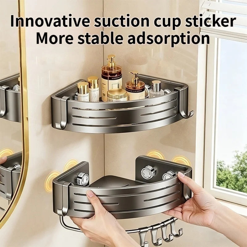 No-Drill Bathroom Corner Shelf Suction Cup Shower Caddy Rack