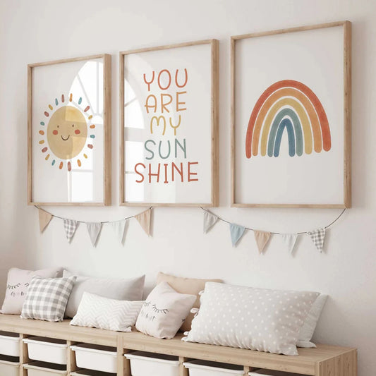 You Are My Sunshine 3-Piece Cartoon Canvas Wall Art Set Canvas Wall Art Set Peaceful Pleasures Health and Wellness G4453-3pcs 30x40cm Metal Framed
