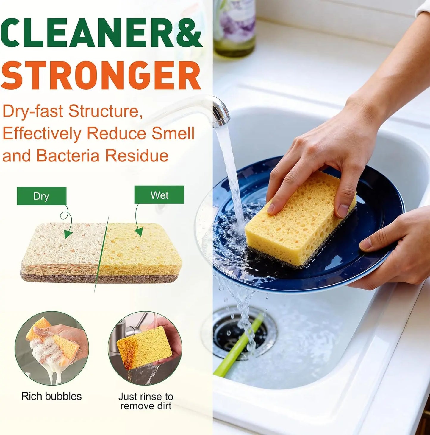 6-Pack Kitchen Sponge Scrubber Set – Oil-Resistant Cleaning