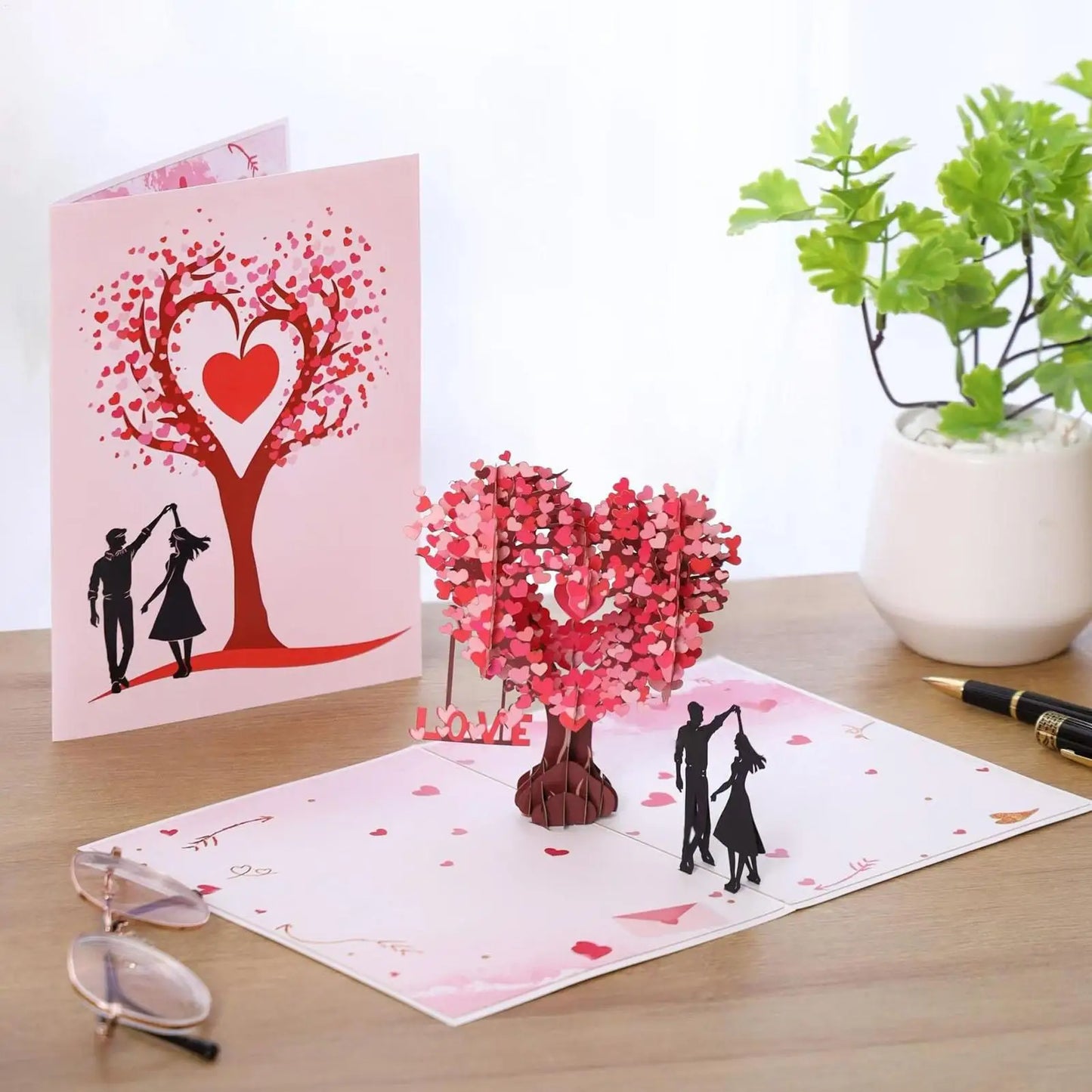3D Pop-Up Heart Tree Couple Card – Romantic Greeting Card