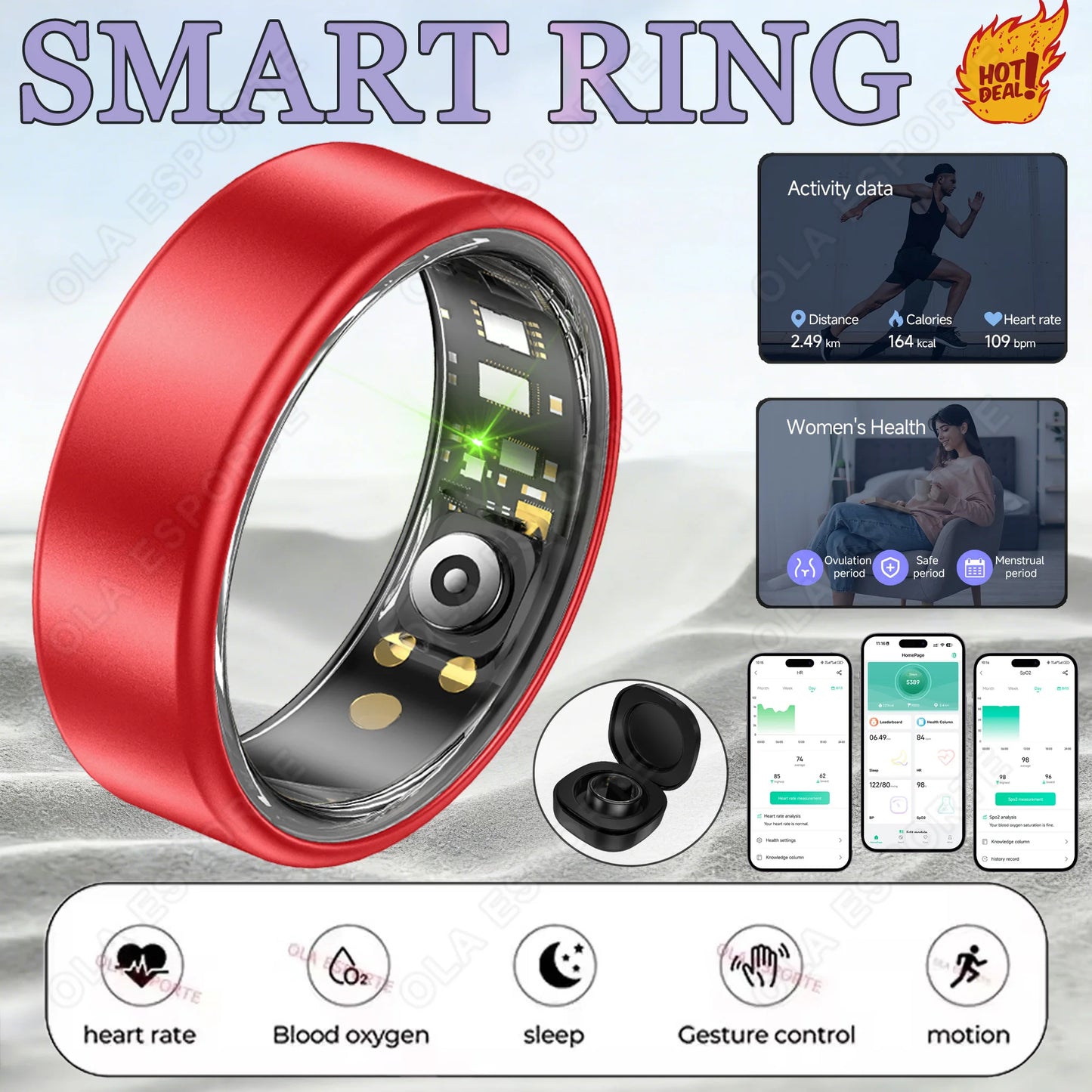 R10 Smart Ring with Charging Case for Men Women, Health and Sleep Monitor, 5ATM Waterproof, Multi-sport Mode, Smartring 2026 New Peaceful Pleasures Health and Wellness