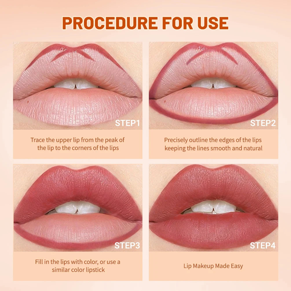 QIBEST Matte Lip Liner Pencil Long Lasting Non-Stick Cup Brown Red Velvet Lipstick Lip Liner Contour Lip Makeup Sets For Women Peaceful Pleasures Health and Wellness