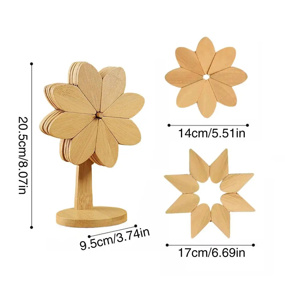 Windmill Wooden Trivet Set | Non-Slip Hot Pads for Kitchen Wooden Trivet Set Peaceful Pleasures Health and Wellness China Mainland primary color five slices