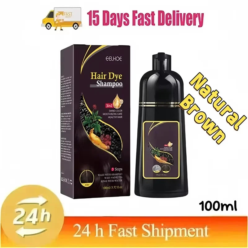 3-in-1 Natural Herbal Hair Dye Shampoo – Gray to Dark Brown or Black Peaceful Pleasures Health and Wellness 100ml Natural Brown