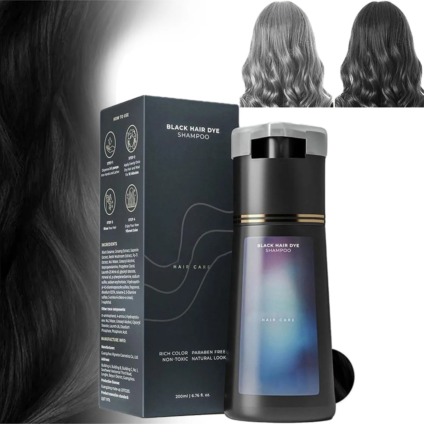 Polar Hair Dye Shampoo, Polar Hair Color, Polar Hair Color Shampoo for Gray Hair Coverage, Haircare Instant Dye Shampoo for Wome Peaceful Pleasures Health and Wellness Black