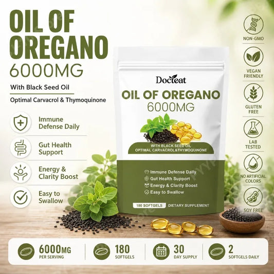 Oil of Oregano 6000mg + Black Seed Oil | 180 Softgels Herbal Supplement Peaceful Pleasures Health and Wellness
