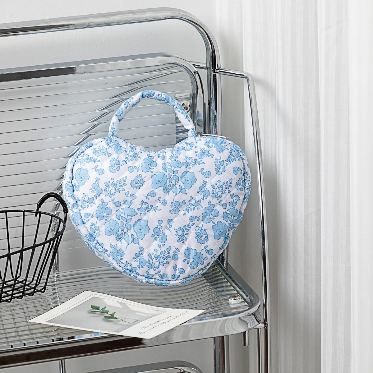 2026 New Large Capacity Floral Makeup Bag with Heart Pattern, Home Pastel Travel Cosmetic Organizer with Handles for Women Gift Peaceful Pleasures Health and Wellness B