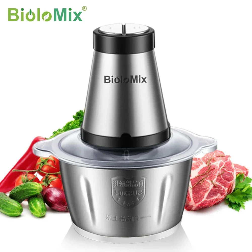 BioloMix 500W Electric Chopper & Meat Grinder – 2L Stainless Steel, 2 Speeds Kitchen Appliance Peaceful Pleasures Health and Wellness