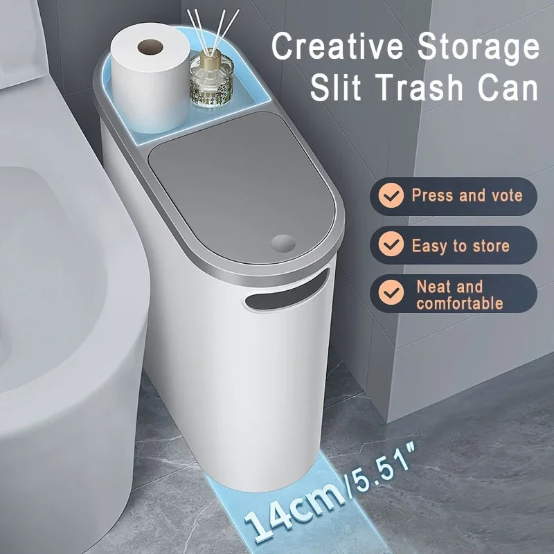 10L Silent Slim Bathroom Trash Can | Space-Saving Gap Bin