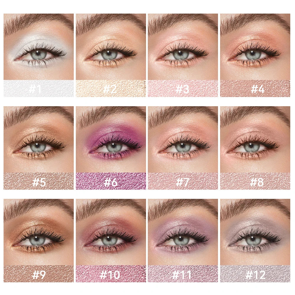 12Colors Metallic Eyeshadow Pencil Glitter Silkworm Liner Pen Highlighter Long Lasting Gold Blue Cream Eye Shadow Stick Makeup Peaceful Pleasures Health and Wellness