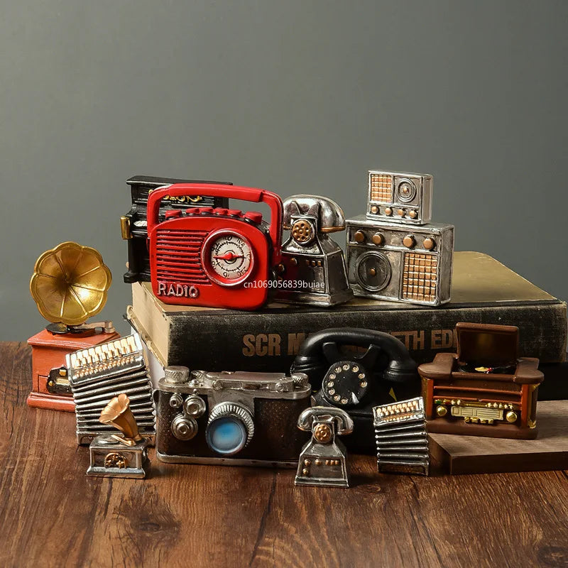Retro Resin Phonograph Mini Ornament Nostalgic Home Decor Craft Photography Prop Camera Accessories Small Figurine fairy garden Peaceful Pleasures Health and Wellness