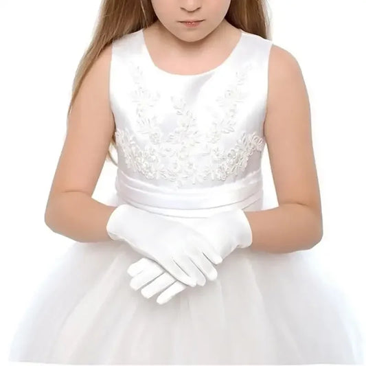 Children's Gloves White Short Satin Texture Dance Stage Accessories Peaceful Pleasures Health and Wellness One Size